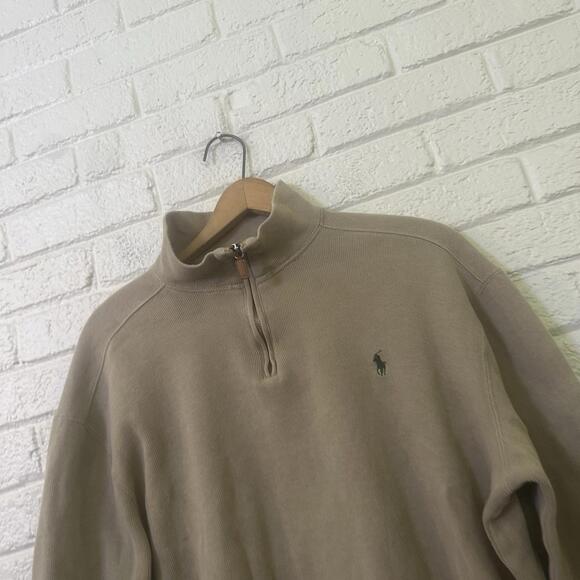 Polo Golf Ralph‎ Lauren Sweater Men Medium Brown Knit Pima Cotton Alpaca 1/4 Zip - Picture 1 of 3